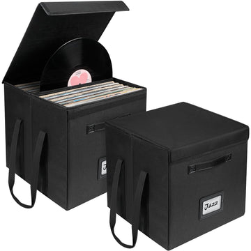2 Pack Vinyl Record Storage Box with Lid & Handles