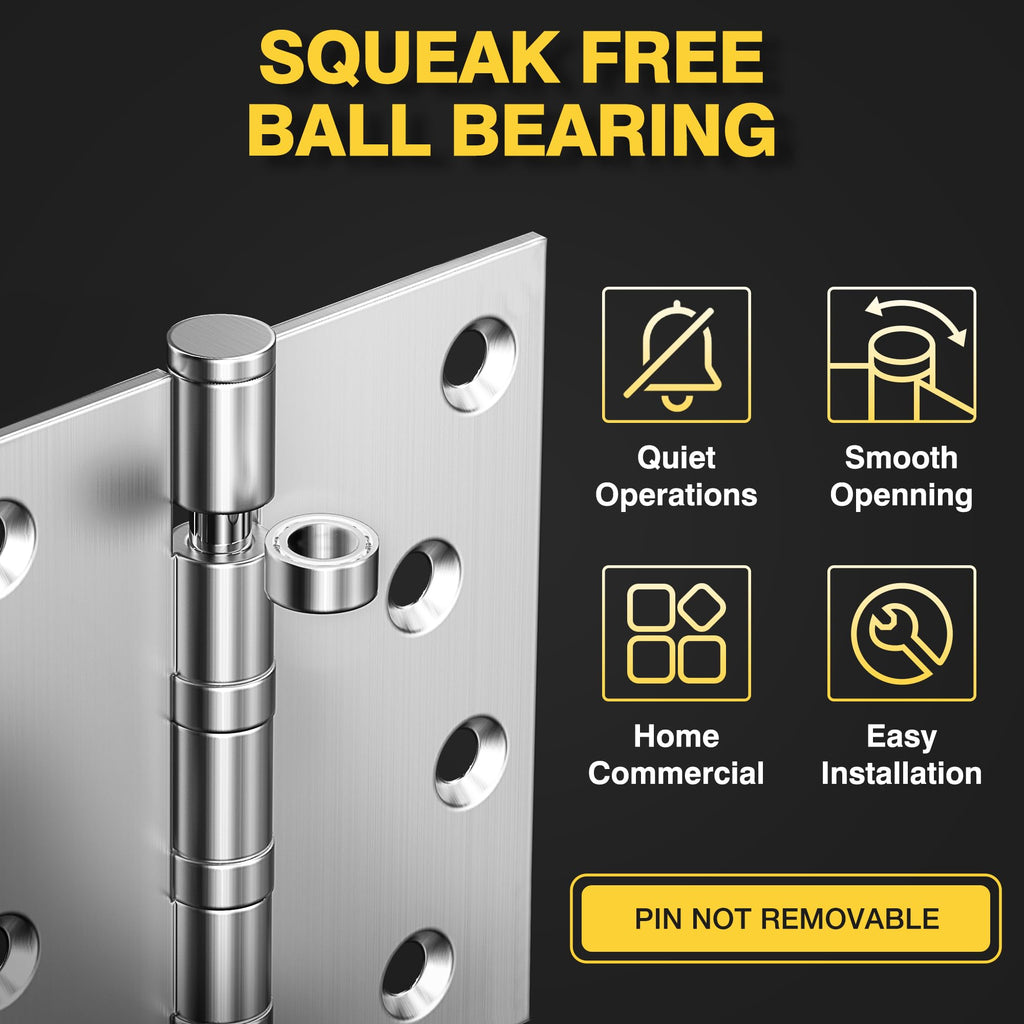 Ball Bearing Door Hinges, 4 x 4 Inches, Brushed Nickel, 3 Pack
