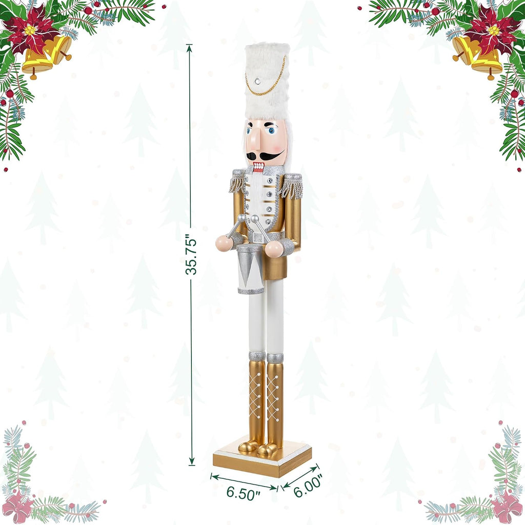 Nutcracker Christmas Decorations 35.75 Inch Wooden Nutcracker Soldier with Drum Sticks for Xmas Holiday Decor Porch