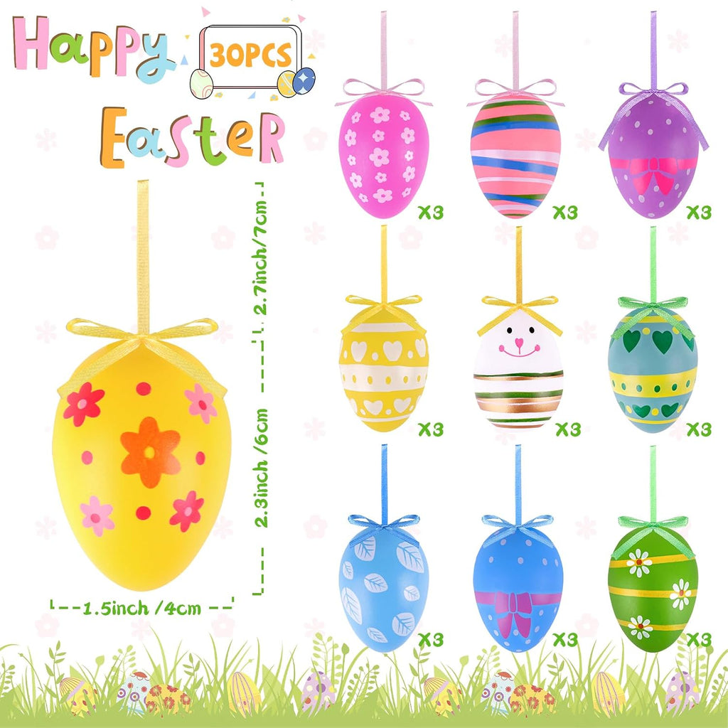 Easter Tree Ornaments, Hanging Plastic Easter Eggs Party Decorations for Basket Party Home Outdoor Garden - Set of 30