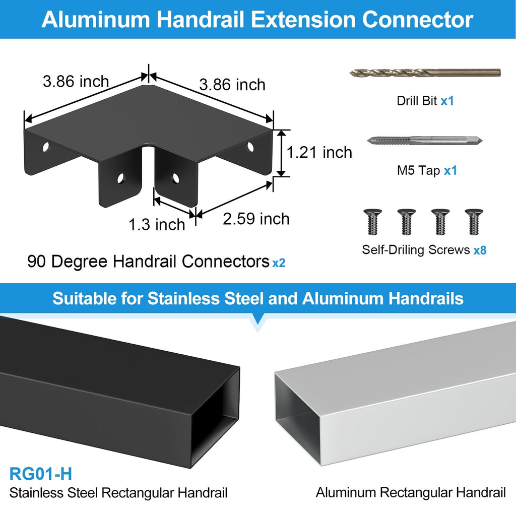 2Pack Black Cable Railing Handrail Corner Connectors, Aluminum