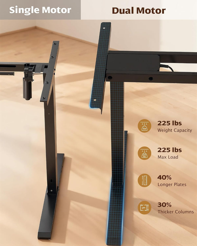 Dual Motor Standing Desk Frame, 225 lbs Capacity, Black | Dual motors, 225 lb capacity, memory presets