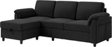 Convertible Sectional Couches, 3 Seat L Shaped Couch Sofa with Removable Pillows Soft Corduroy Fabric Small Couch Mid