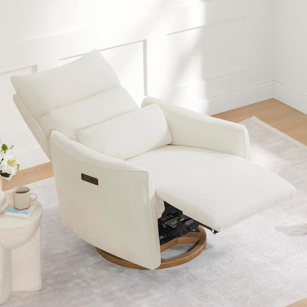 Power Swivel Glider Recliner Chair, Dual Motor Nursery Glider, Cream | Nursery Rocking Chair with Adjustable Power