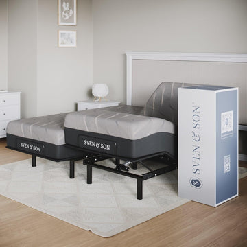 Essential Adjustable Bed Base (Frame) + 14 inch Hybrid Spring Matt (Medium Soft), Easy Assembly, Head and Foot Lift