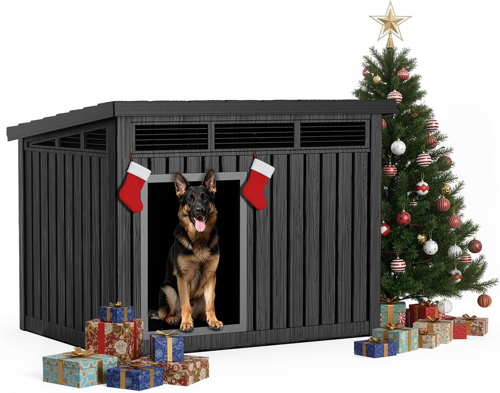 Large Dog House Outdoor for Indoor with Weatherproof & Removable Roof, Fits Small to Large (Black, 42.87 * 32.95 *