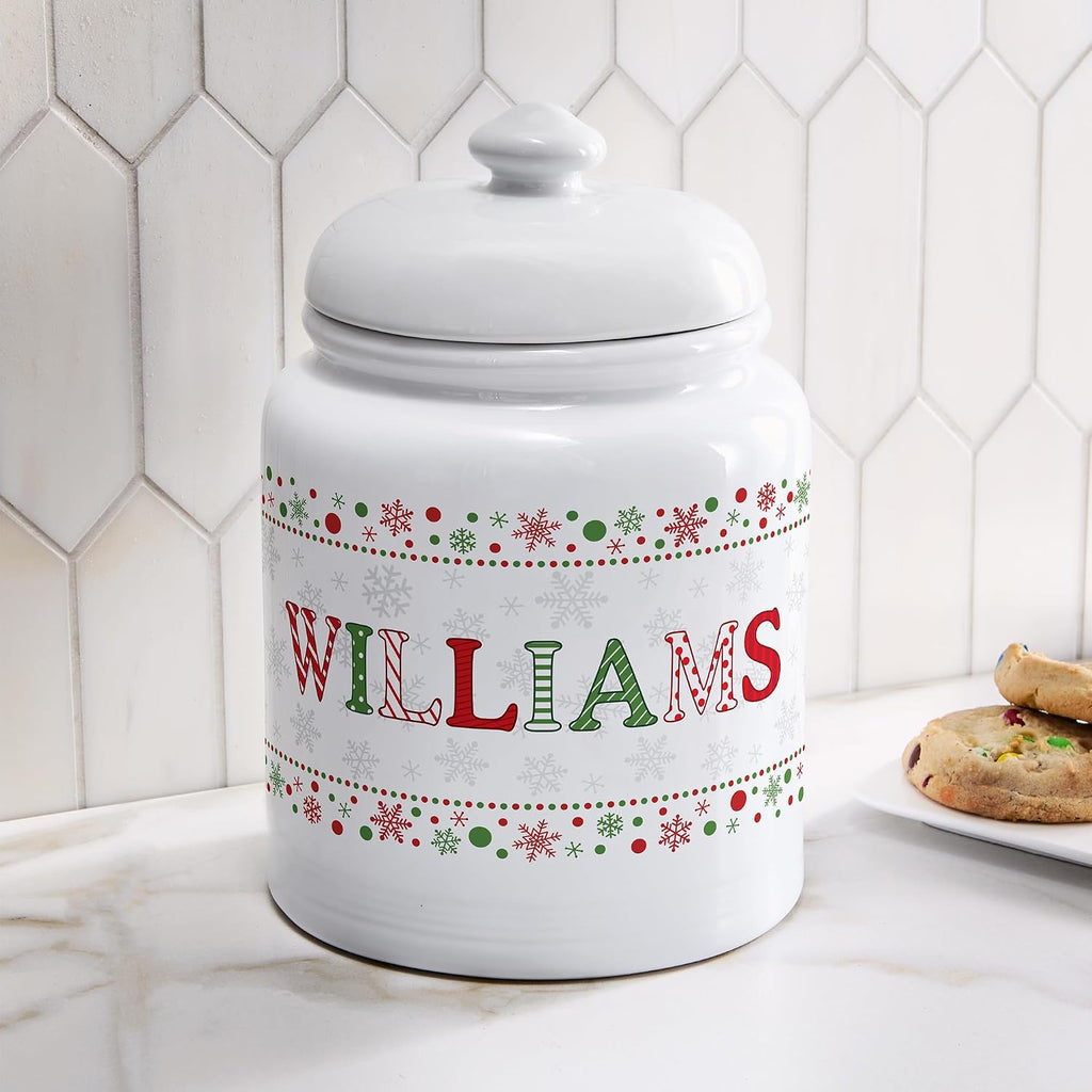 Personalized Cookie Jar - For Bakers - Kitchenware - Ceramic - Airtight Lid - Christmas Cookie Storage - Festive Name