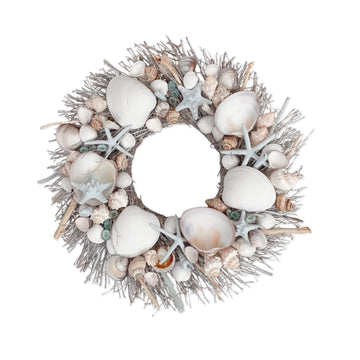 Coastal Spring & Summer Seashell 20" Wreath Natural Preserved (Blue)