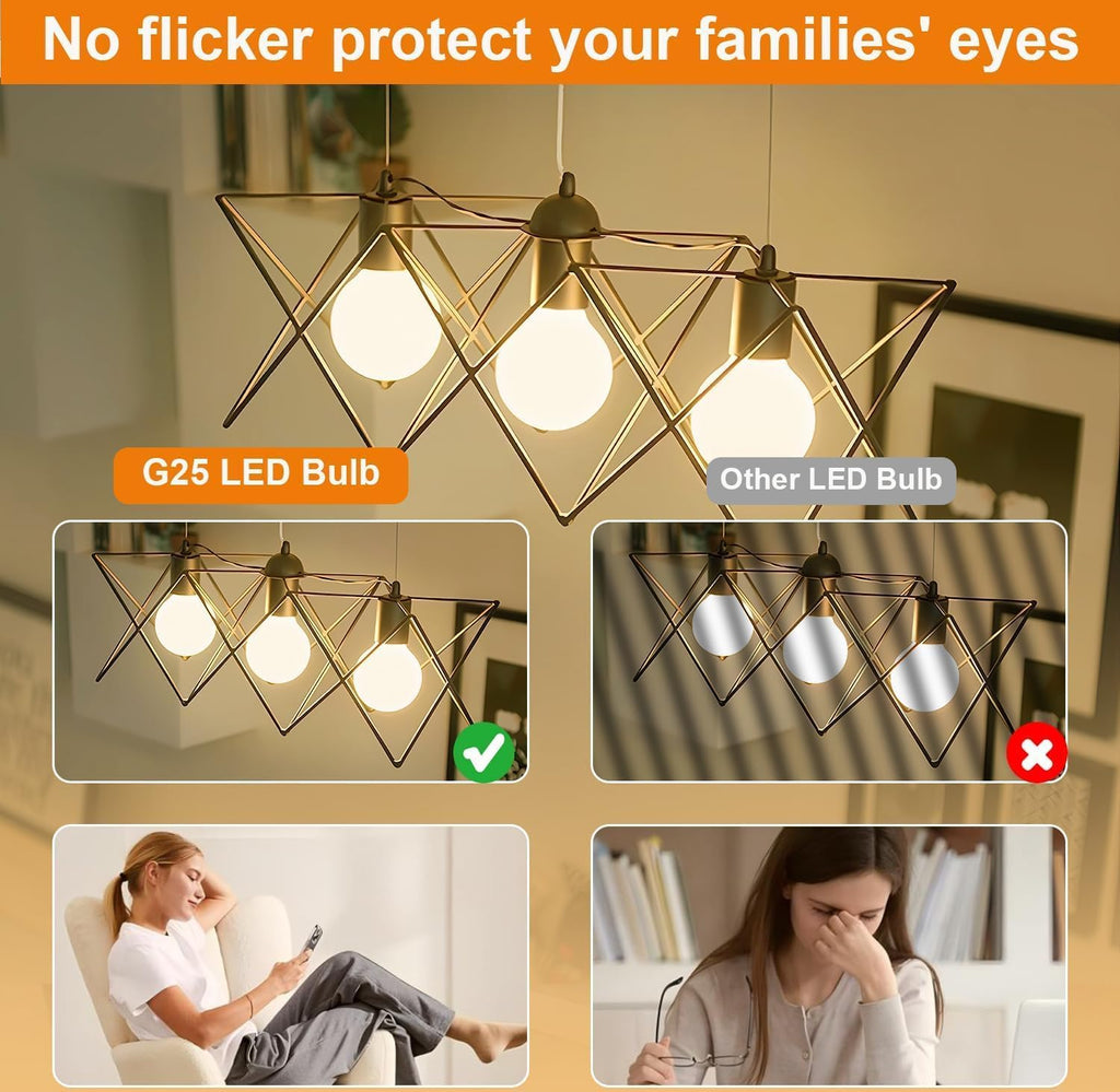 LED Light Bulb G30/G95 Dimmable Flick-Free Matt White 6W Soft White 3000k CRI95 600LM, 60W Equivalent Vintage LED