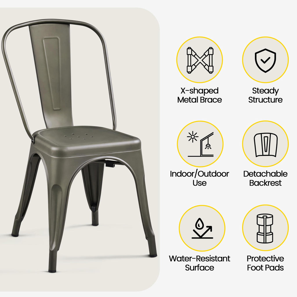 Metal Chairs Set of 4, Stackable Dining Chairs with Backs, Metal