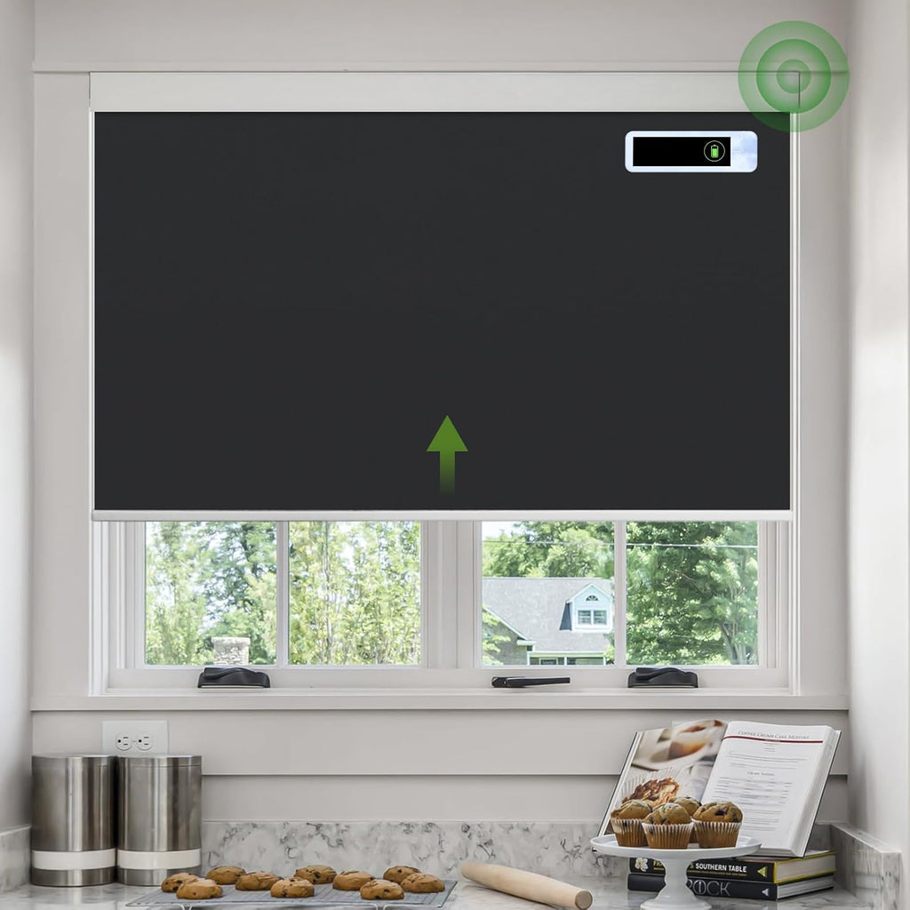 Motorized Blinds with Remote, Thermal Insulation Roller Shades | Blackout Automatic Shades with Solar Panel Cordless