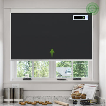 Motorized Blinds with Remote, Thermal Insulation Roller Shades | Blackout Automatic Shades with Solar Panel Cordless