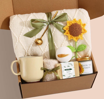 Self Care Gifts for Women Birthday Gift Basket, Sending Sunshine Care Package Get Well Soon Spa Gift Basket, Thinking - Set of 9