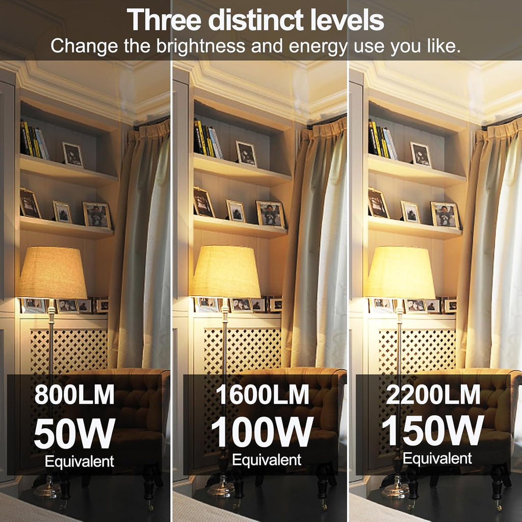 Super Bright 50/100/150W 3-Way A21 LED Light Bulb, 800/1600/2200 Lumens, 3000K Warm White, Non-dimmable, E26 Base, UL