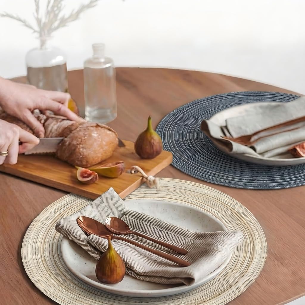 Round Braided Placemats-15 Inch Colorful Woven Dining Table Mats, Heat Resistant & Non-Slip Washable Kitchen - Set of 4