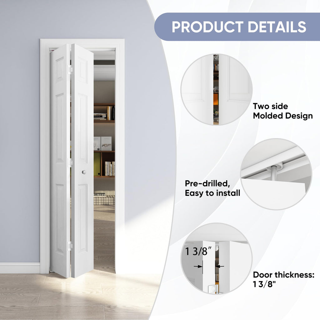 24 x 80 in. 6-Panel Bifold Door, Primed Hollow Core Closet Door