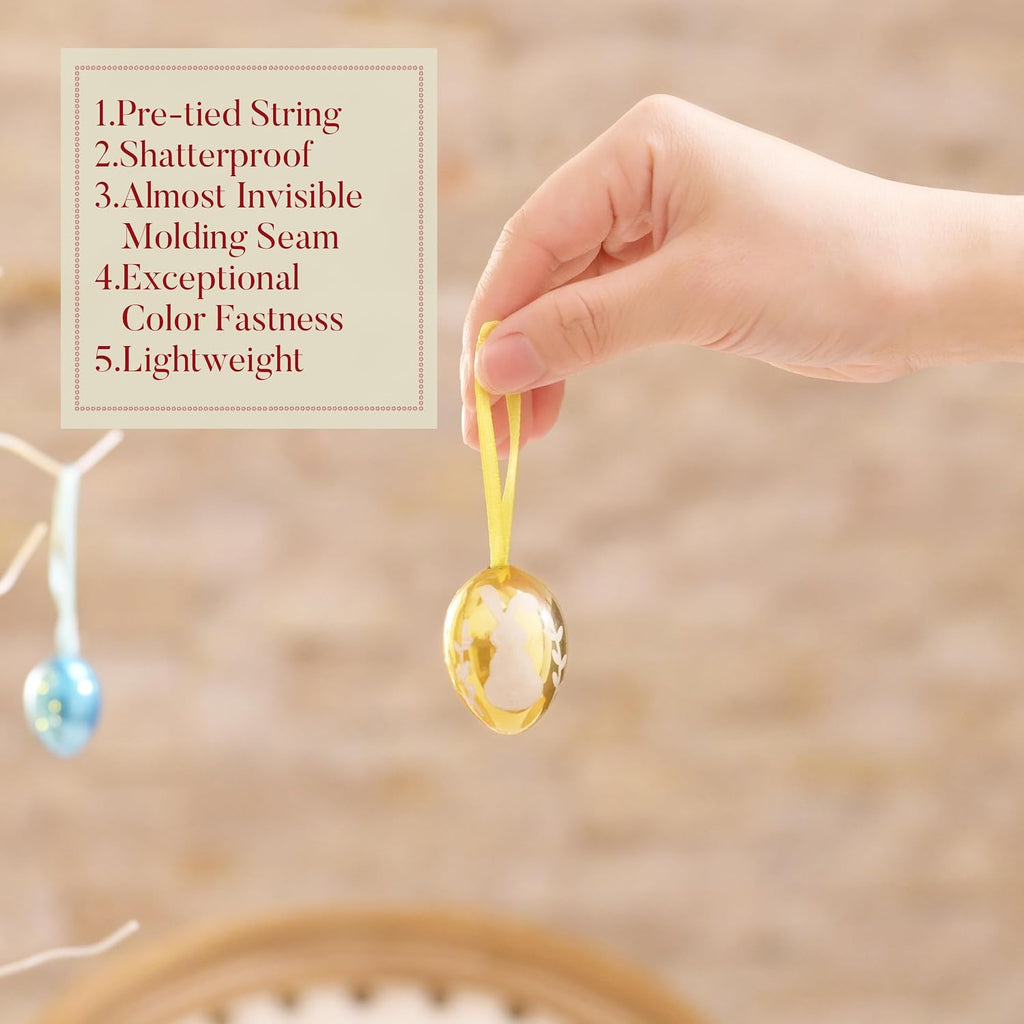 Easter Eggs Tree Ornaments, Medium Pastel Pink Green Plastic Easter Eggs Bulk Tree Decorations, 1.2"-2" - Set of 26