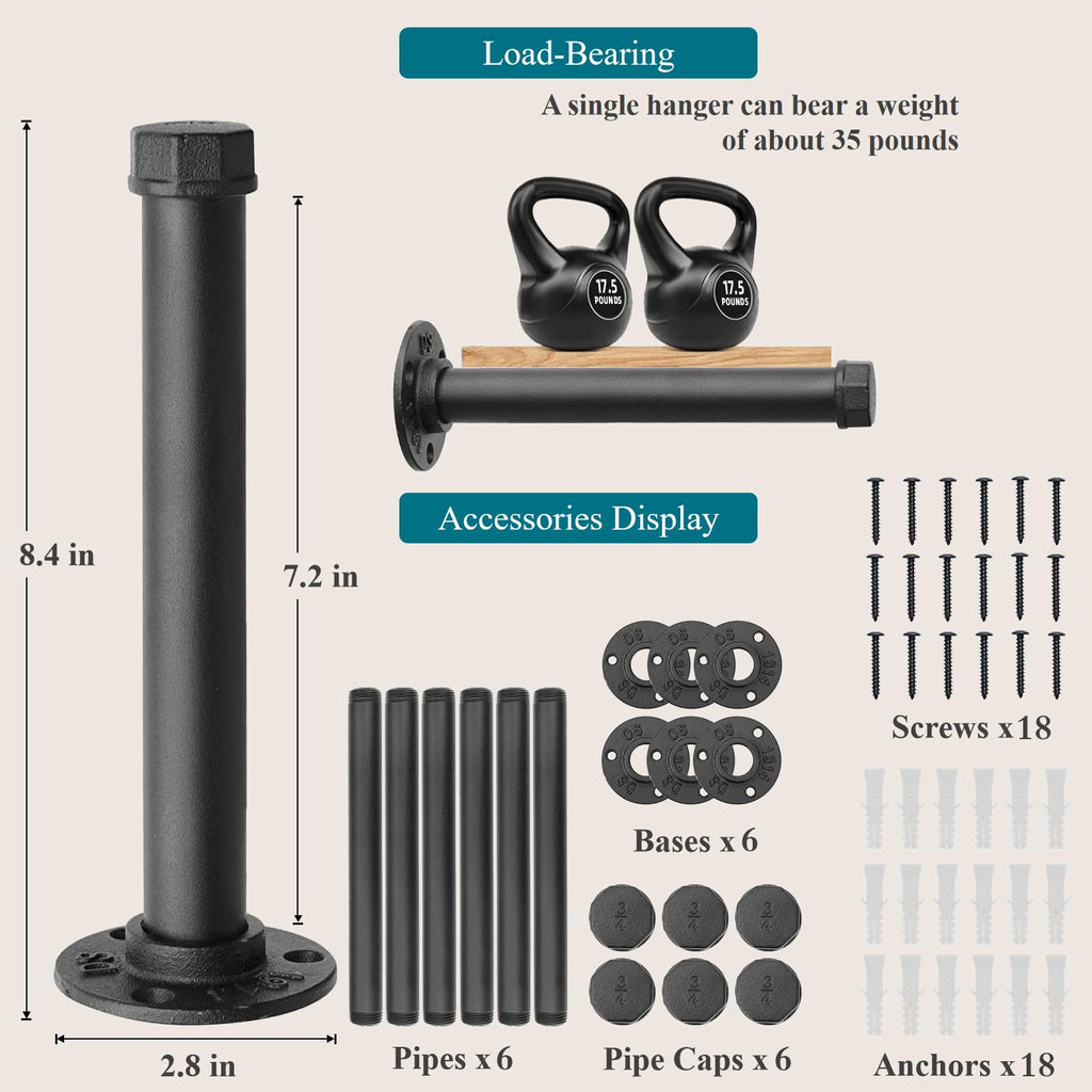 Cast Iron Wall Mounted Clothes Rack, Heavy Duty Industrial Pipe Clothing Rack for Hanging Clothes, Garment Racks for