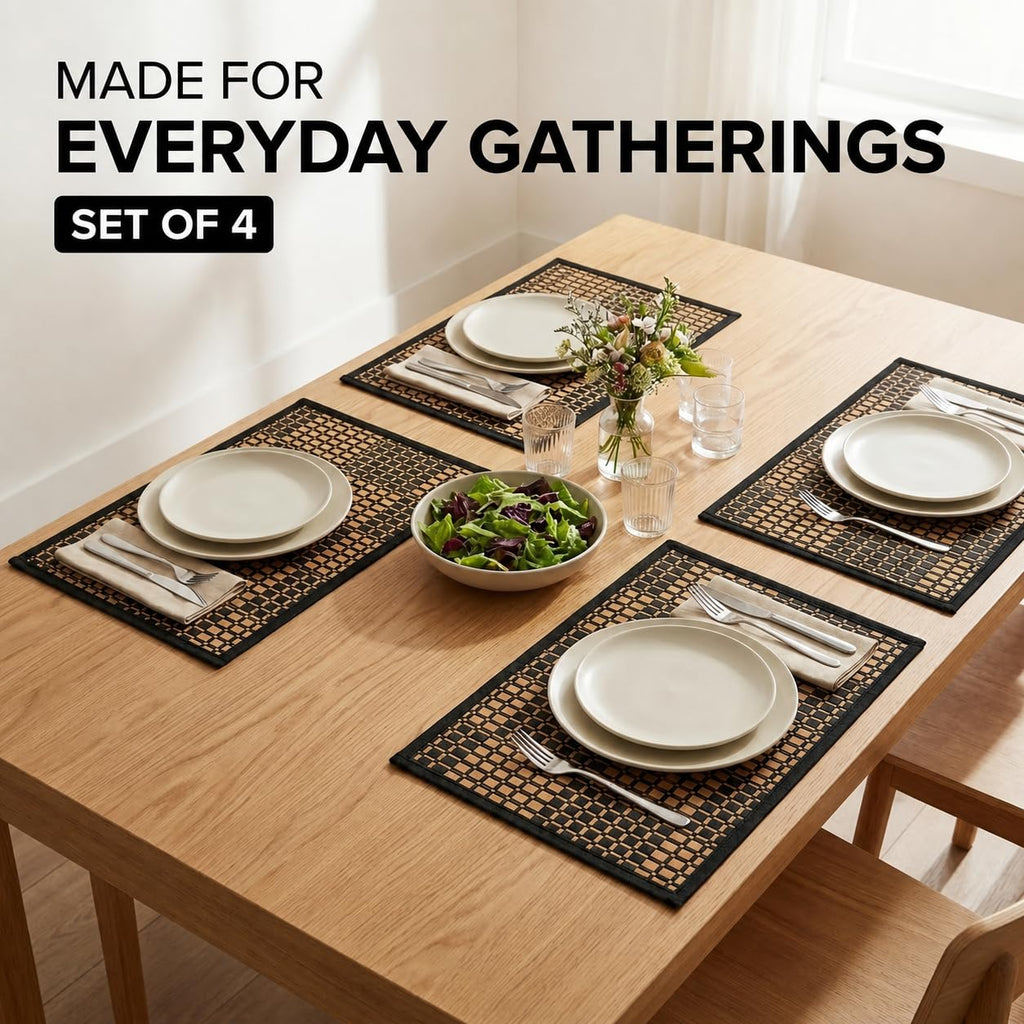 Bamboo Placemats, Set of 4, Woven, 11.8x17.3 Inches, Black