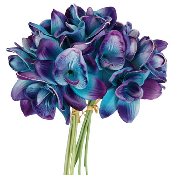 Artificial Flowers Purple Turquoise Orchid Stem Real Touch Flowers Set of 12 Stems
