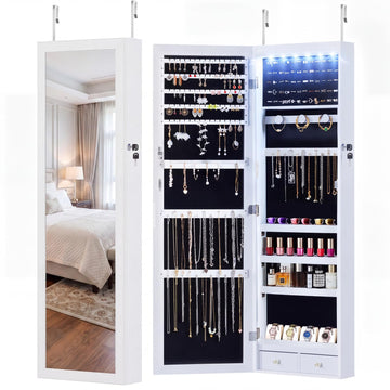 Jewelry Organizer Mirror, 6 LEDs Jewelry Armoire Cabinet, 47.2 Inch