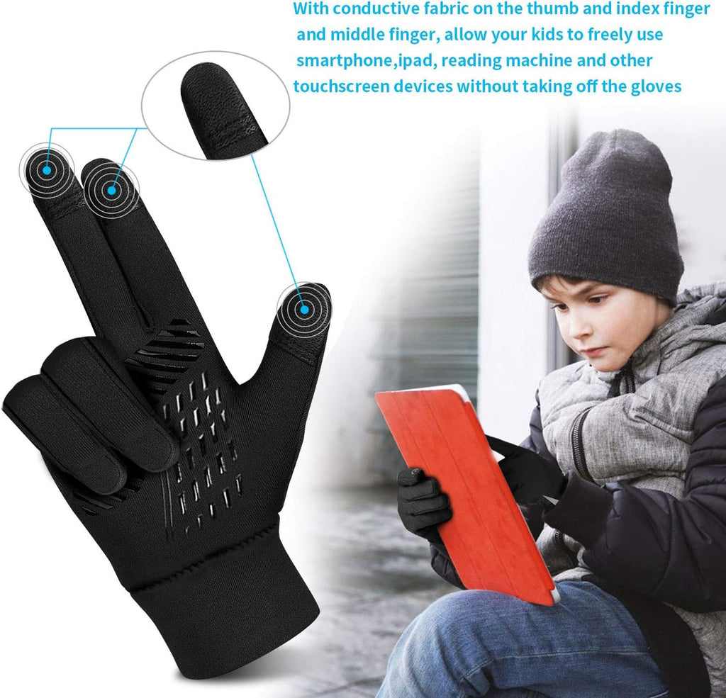Kids Gloves Winter Waterproof Coating Warm Thick Fleece Touchscreen Anti-Slip for Boys Girls Cycling School