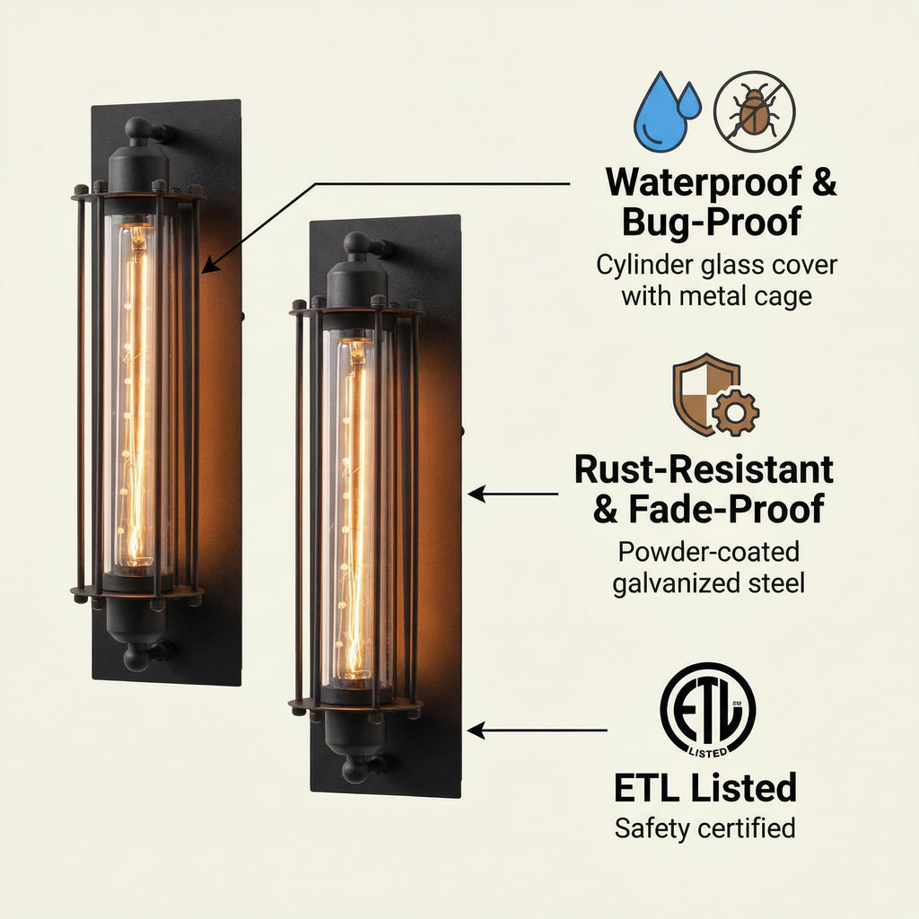 18-Inch Industrial Outdoor Wall Light Sconce, Matte Black