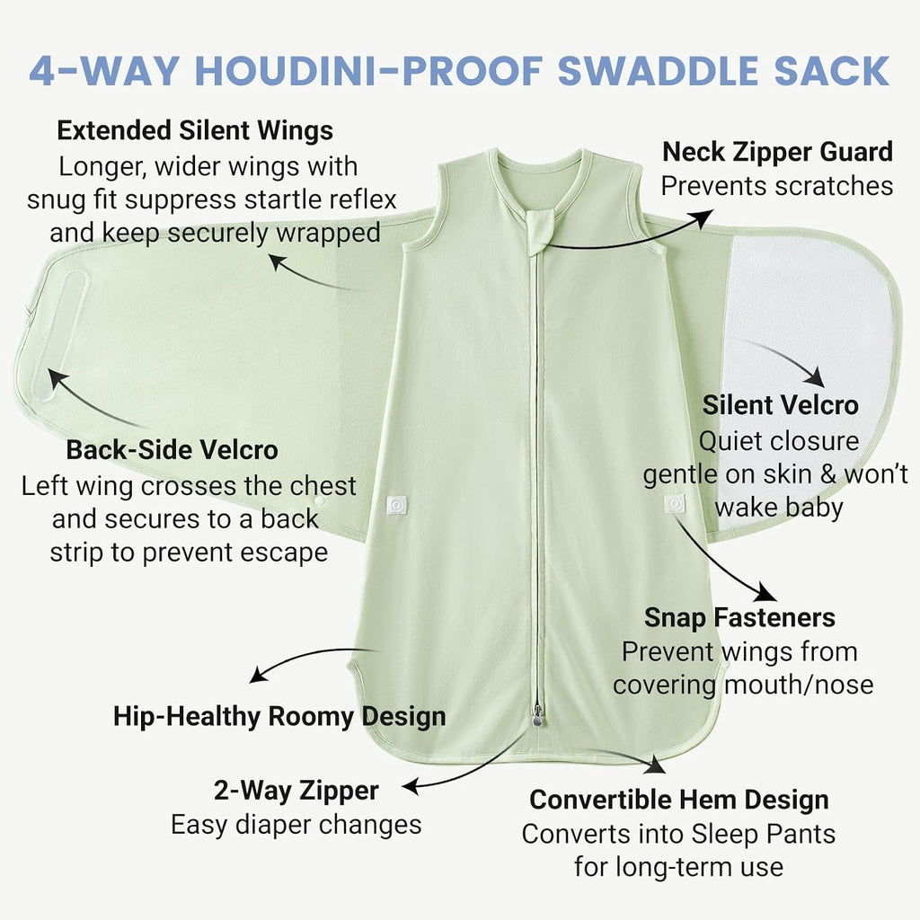 Sleep Sack Baby Swaddle, Houdini Proof 1.0 TOG Zipper Wearable Blanket, Warm Nursery Swaddle