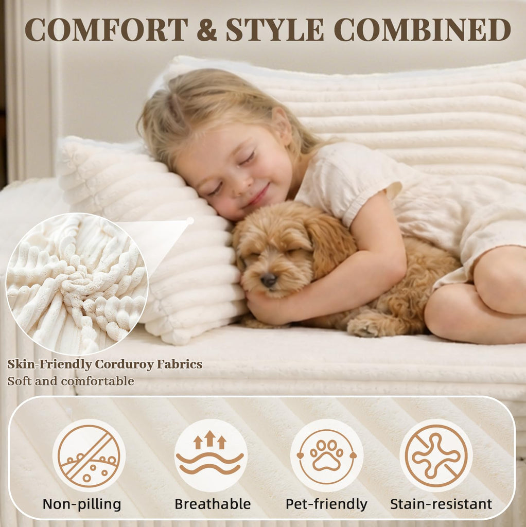 80" Cloud Modular Sectional Sofa, Boneless Corduroy Couch Sofa with Cup Holders & Side Pockets, L-Shaped Couch with