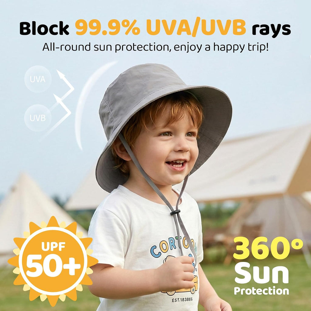 Toddler Bucket Hats UPF 50+ Baby Sun Hat Adjustable Kids Sun Protection Summer Hat Wide Brim Beach Hat for Boys Girls