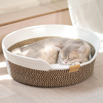 Handwoven Cat Basket Bed Cooling for Indoor Cat with Cushion