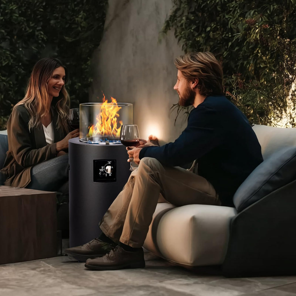 Small Propane Fire Pit Outside, 17 inch Gas Fire Pit Round Fire Column