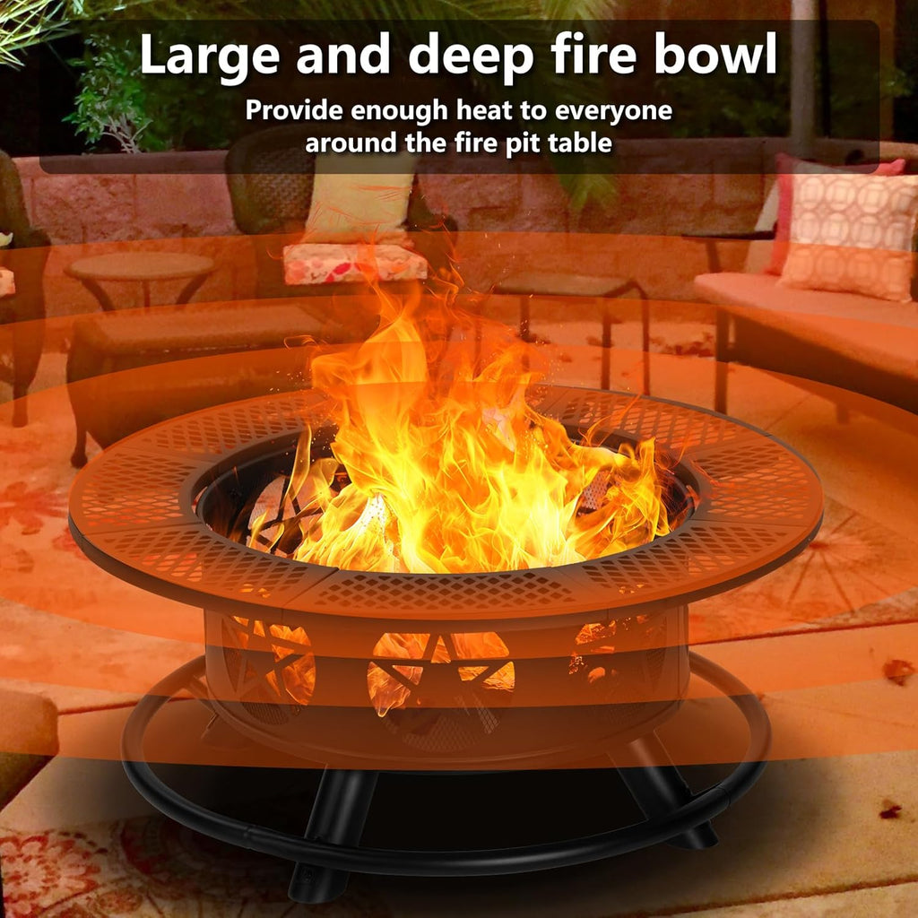 36 Inch Fire Pit with 2 Grills, Wood Burning Fire Pits for Outside with Lid & Poker