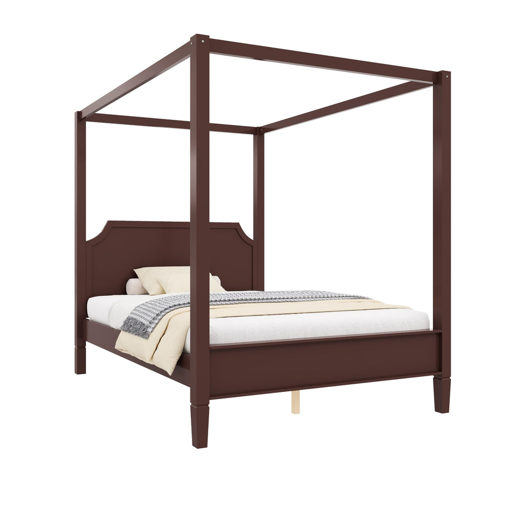 Walnut Canopy Bed Frame Solid Wood 4 Poster Canopy Bed