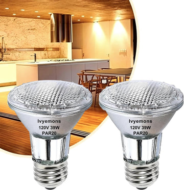 Dimmable PAR20 Halogen Flood Bulbs 39W 120V 2800K for Track Lights