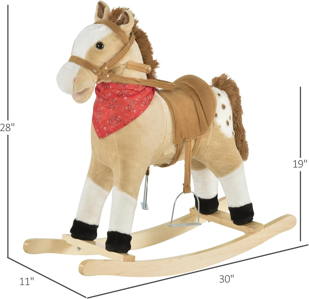 Kids Plush Ride-On Rocking Horse Toy with Fun Realistic Sounds Beige