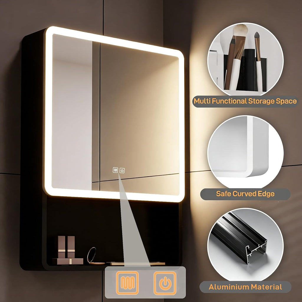 19"x28" Lighted Medicine Cabinet, Bathroom Mirror with Storage Touch Screen Switch Anti-Fog, Adjustable Brightness