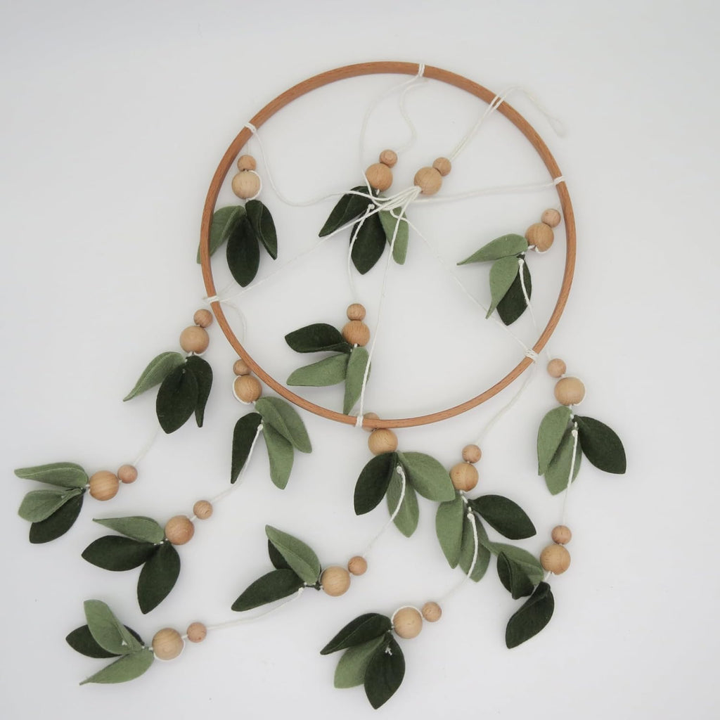 Green Leaf Crib Mobile Forest Baby Mobile for Crib Green Leaf Nursery Mobile with Wooden Bead