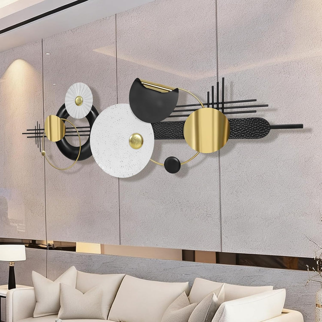 Large Modern Abstract Metal Wall Art Decor 59.1" x 21.3" Modern Geometric Abstract Wall Sculptures Circle Hanging