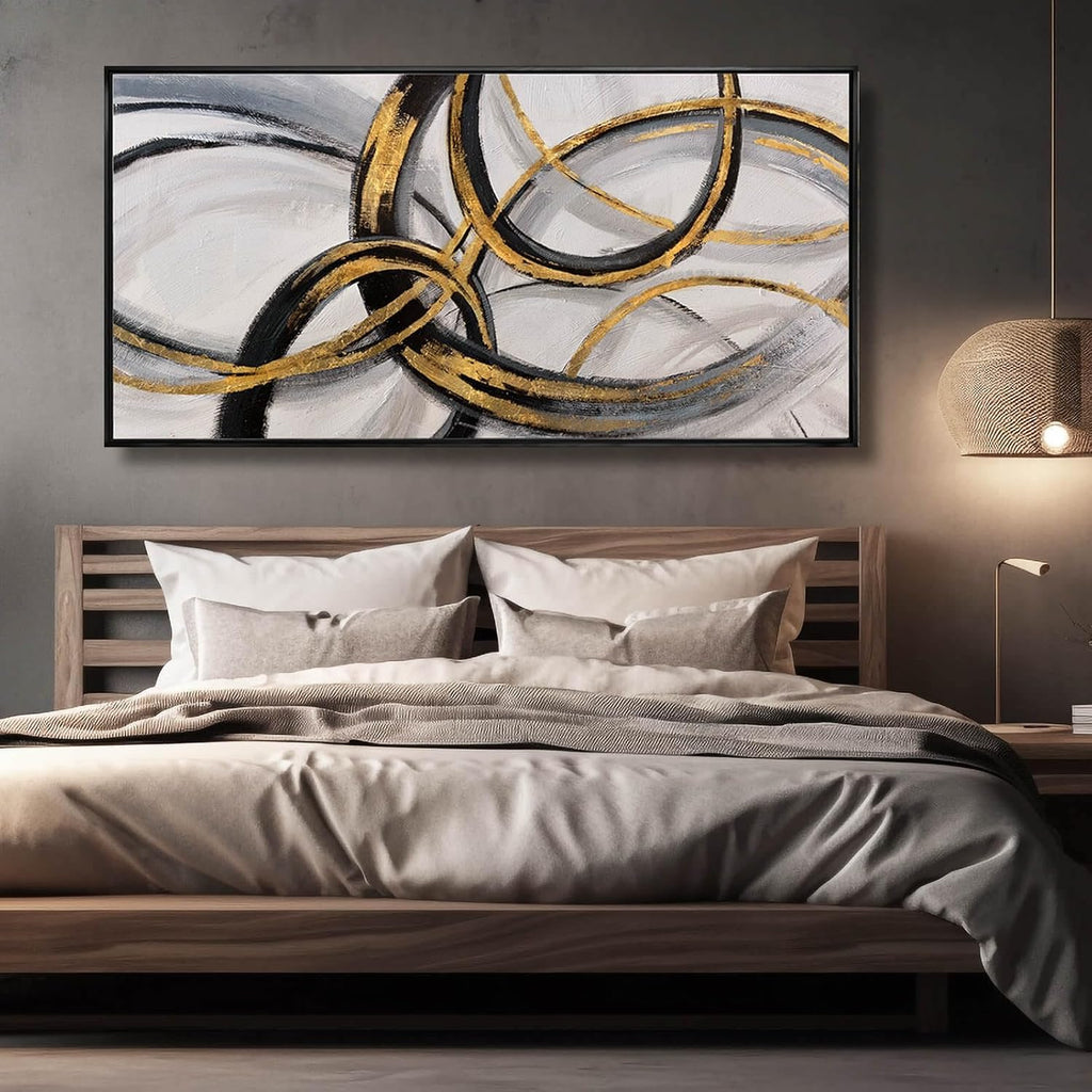 Large Framed Canvas Wall Art Gold Foil Prints Art Abstract Wall Pictures Dining Room Black Line Art Gallery
