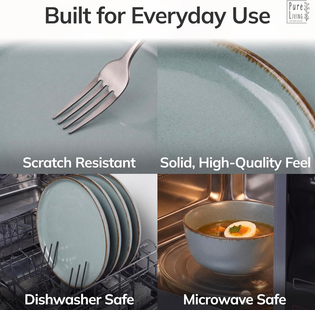 24 Piece Stoneware Dinnerware Set for 8, Handcrafted Plates and Bowls Set