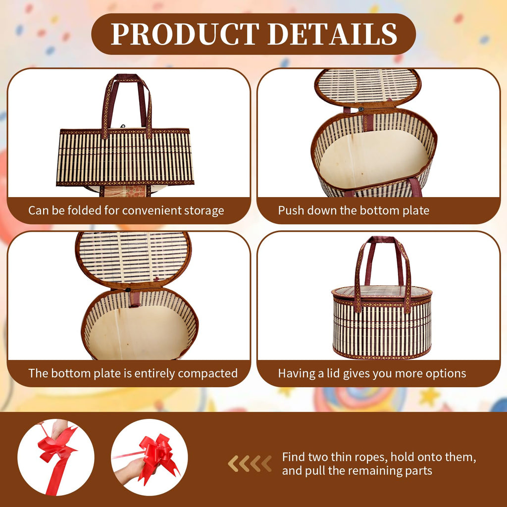 8 Set Baskets for Gifts Large Empty Woven Bamboo Gift Basket Bulk Kit with Handles and Clear Cellophane Wrap, for