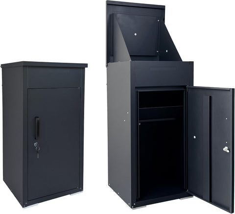 Lockable Package Delivery Box Rolled Steel Parcel Drop Box with Mail Slot, Anti-Theft Large Mailbox (16"x17"x34")
