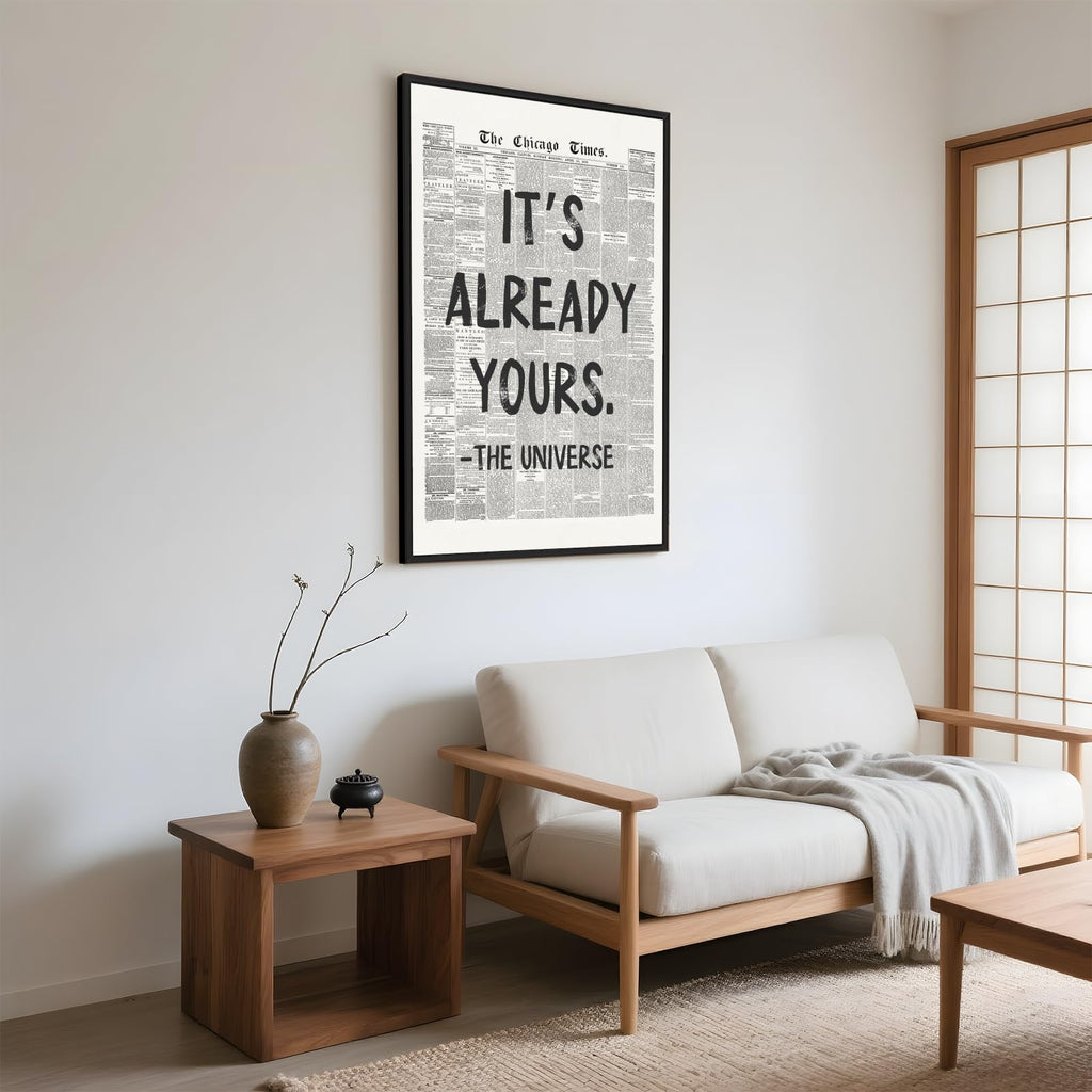 Framed Black And White Retro Newspaper Wall Art Motivational Office Decor