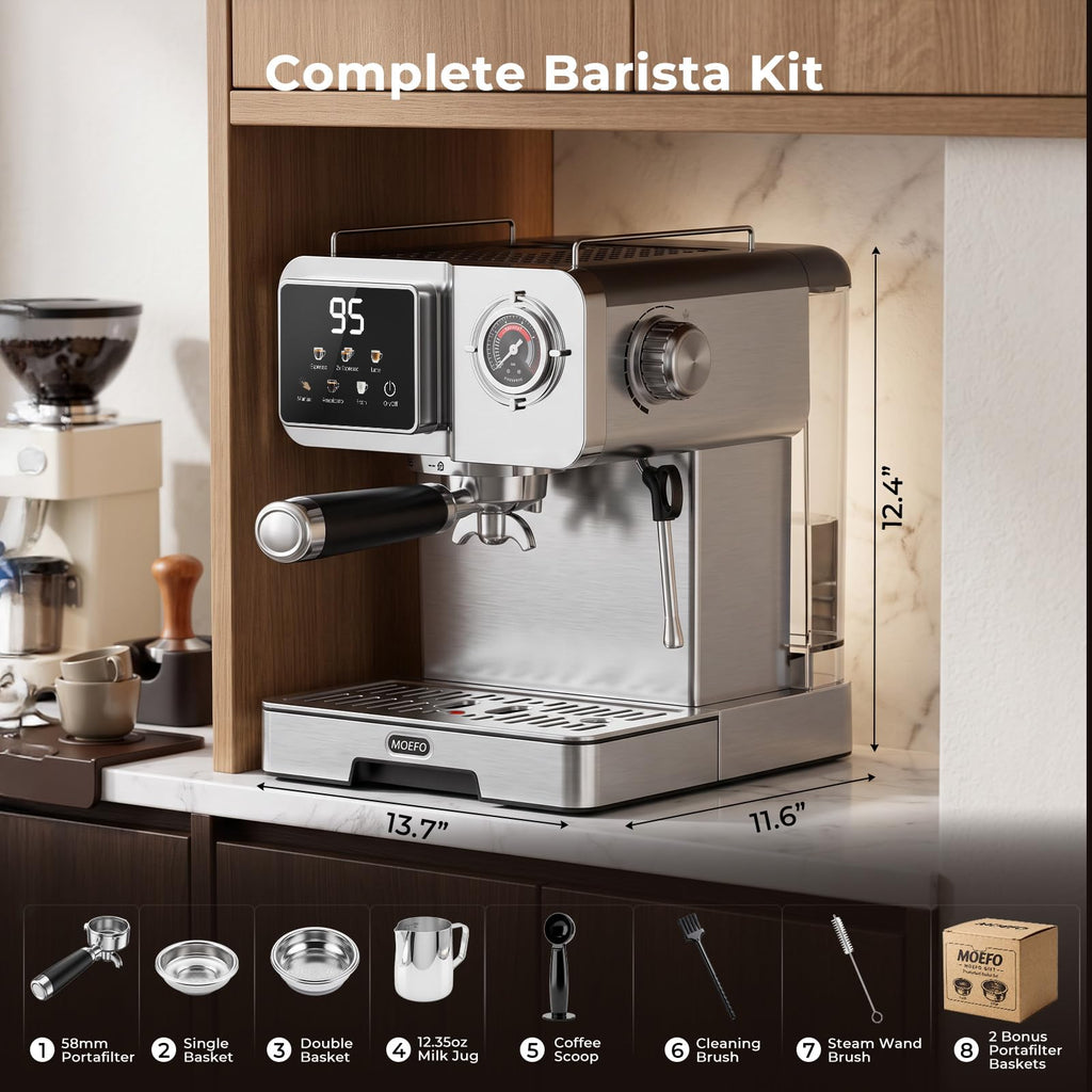 Espresso Machine with 58mm Portafilter, Brushed Stainless Steel