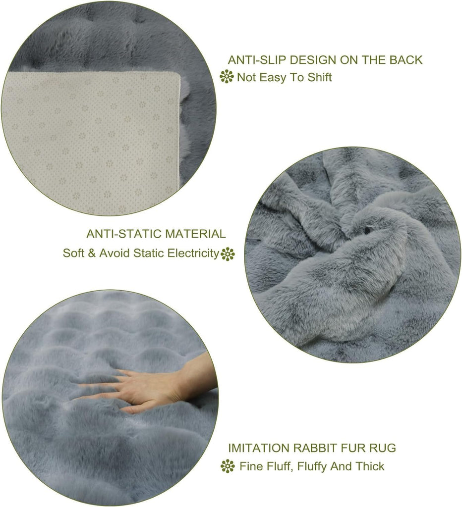 Faux Rabbit Fur Rug 4x6 ft Cloud Gray Bubble Fur Area Rug Washable