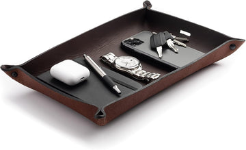 Leather Valet Tray for Men - Rustic EDC Organizer for Keys, Phone & Wallet - Made in USA - Whiskey Barrel Brown