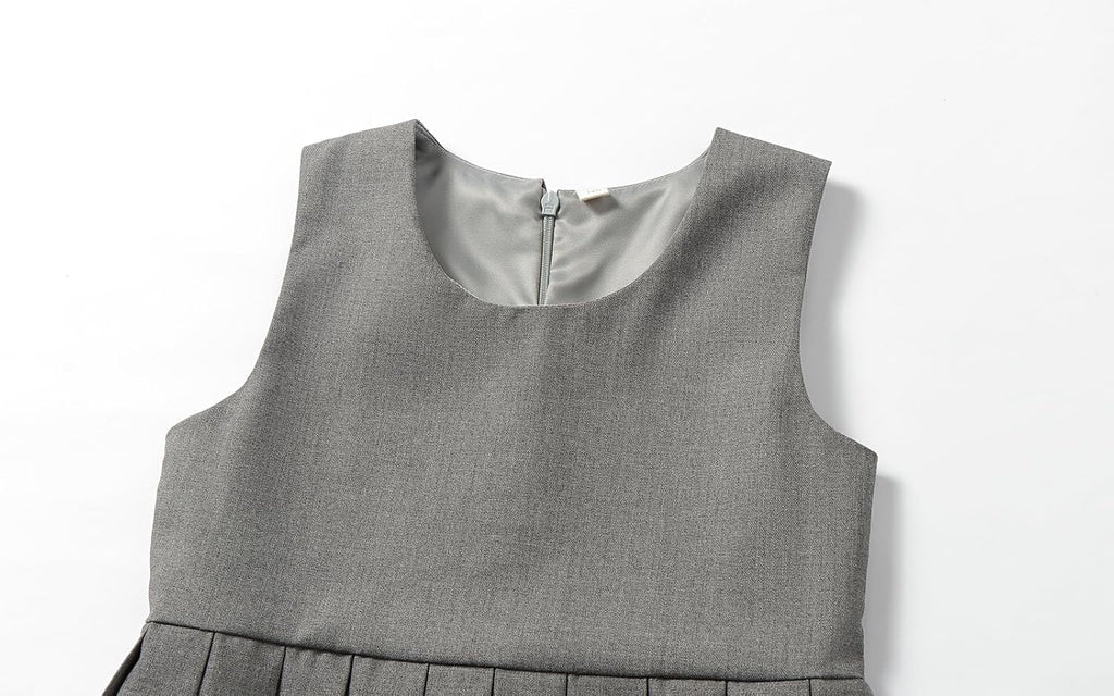 School Uniform Jumper Dress Solid Soft Sleeveless Crew Neck A-Line Pleated Dress