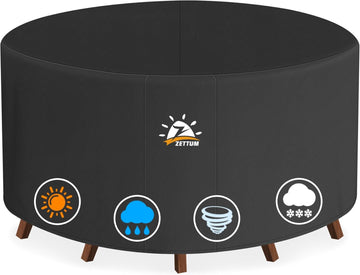 Round Patio Table Cover 62 Inch - 600D Outdoor Furniture Cover Round Waterproof & Heavy Duty, Lawn Furniture Set