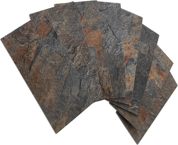 100 Piece Rust Slate Peel and Stick Backsplash Wall , 3" x 6" PVC Faux Stone Stick on for Backsplash Kitchen